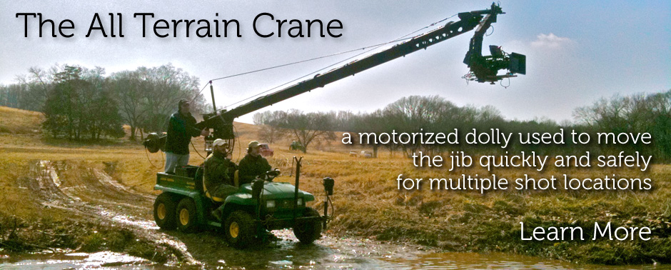 The All Terrain Crane is a motorized dolly platform used to move the jib quickly and safely for multiple shot locations.